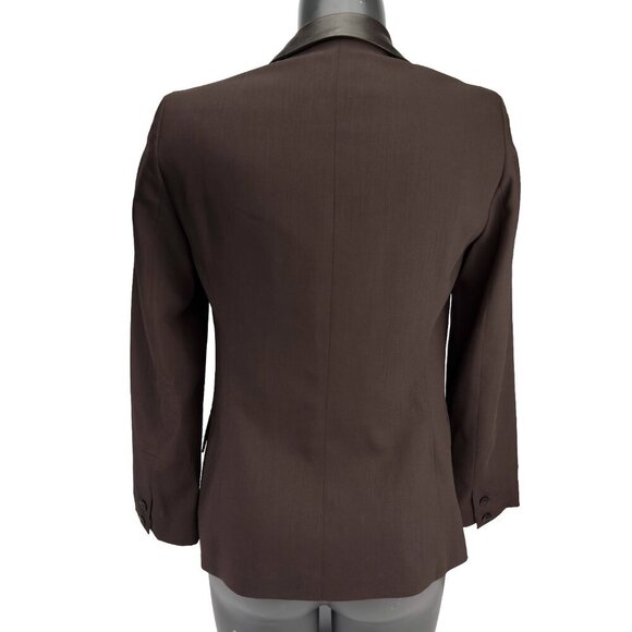 TARA JARMON Brown Wool Academia Leather Collar Chocolate Office Blazer Jacket 38 - Picture 2 of 8